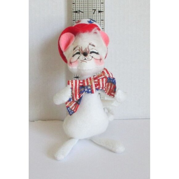 Vintage Annalee Patriotic Mouse Plush Doll 7" 2005 Uncle Sam Hat & Bow Red White - Picture 8 of 9